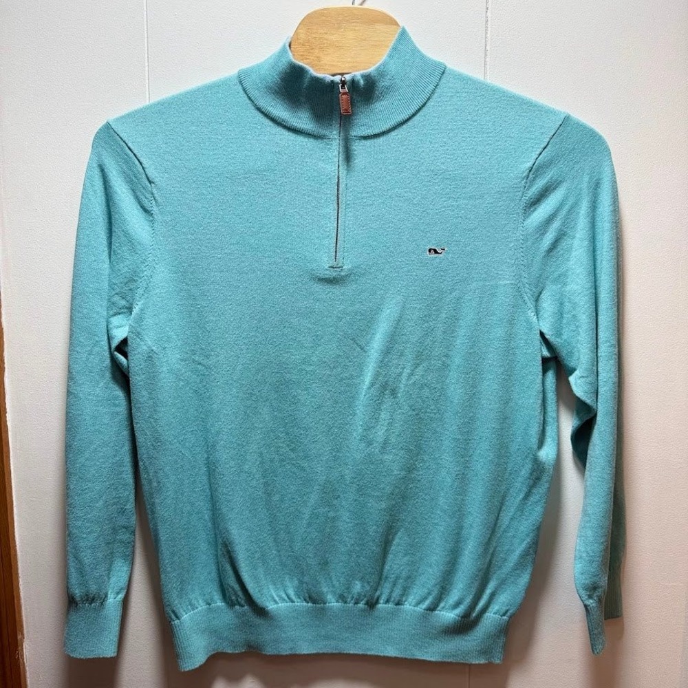 Vineyard Vines‎ Performance Mens XL Quarter Zip Sweater Turquoise Blue Pullover